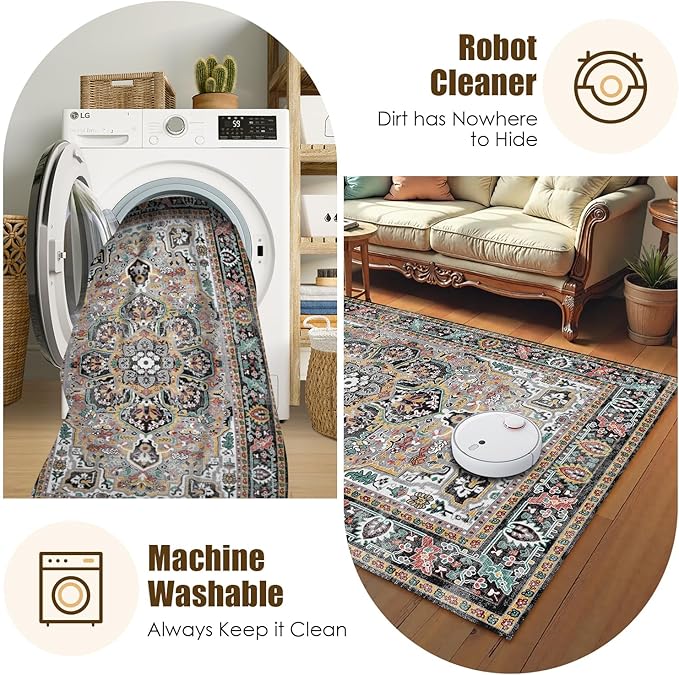 Washable Area Rug 4' x 6' Vintage Traditional Persian Mat - Image 7
