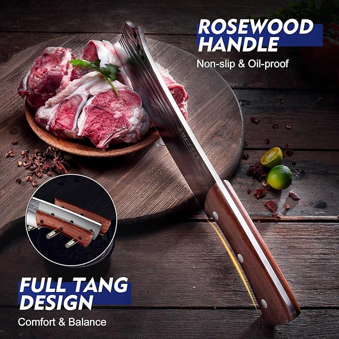Topfeel 2PCS Meat Cleaver & Heavy Duty Bone Chopper Knife Set, Hand Forged - Image 5