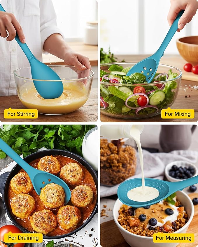 Pack of 2 Silicone Cooking Spoons, Non Stick Solid Kitchen Spoon - Image 5