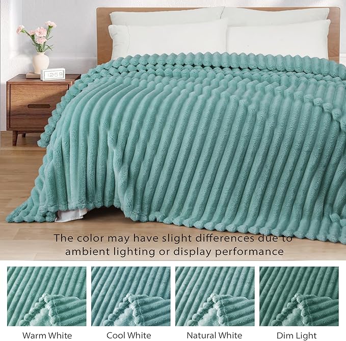 Exclusivo Mezcla Queen Size Flannel Fleece Blanket, Super Soft Striped Jacquard - Image 3