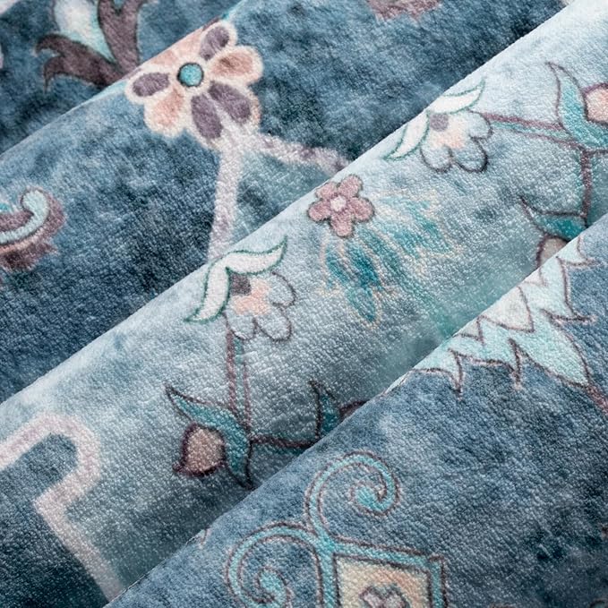 SERISSA Boho 8x10 Area Rugs Blue, Washable Vintage Large Living Room Rug - Image 5