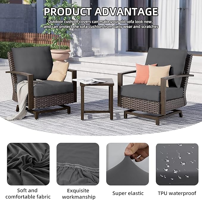 12Pcs Outdoor Cushion Covers, Patio Cushion Covers, Stretch Elastic Slipcovers - Image 3