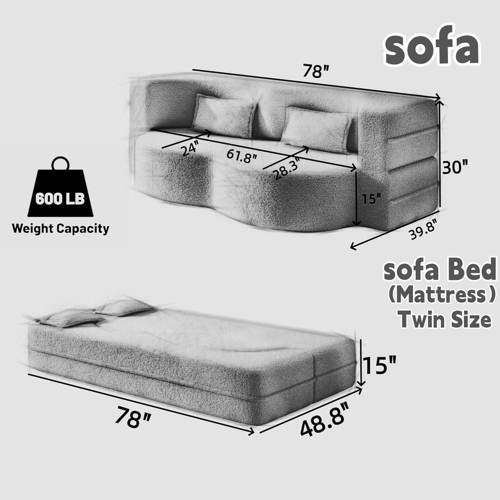 78" Folding Sofa Bed, Twin Size Futon Boneless Couch, Light Grey Corduroy