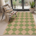 Lahome Colette Green Checkered Easy Jute Rug, 3x5 Washable Outdoor Rug Neutral by Lahome