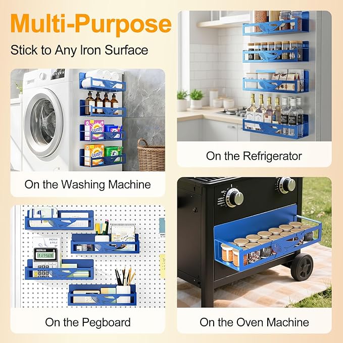 Magnetic Spice Rack for Refrigerator, 4 Pack Metal Magnetic Shelf Organizer for - Image 2