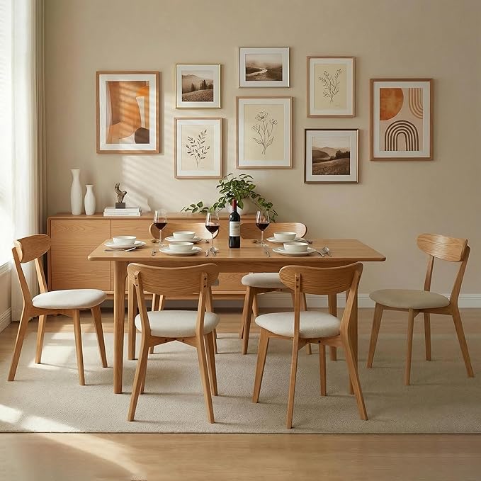 100% Solid Wood Dining Chairs,Mid Century Modern Dining Chairs with Upholstered Cushion,Kitchen,Dining Room Chairs Set of 4 (4, Original Color White Upholstery)