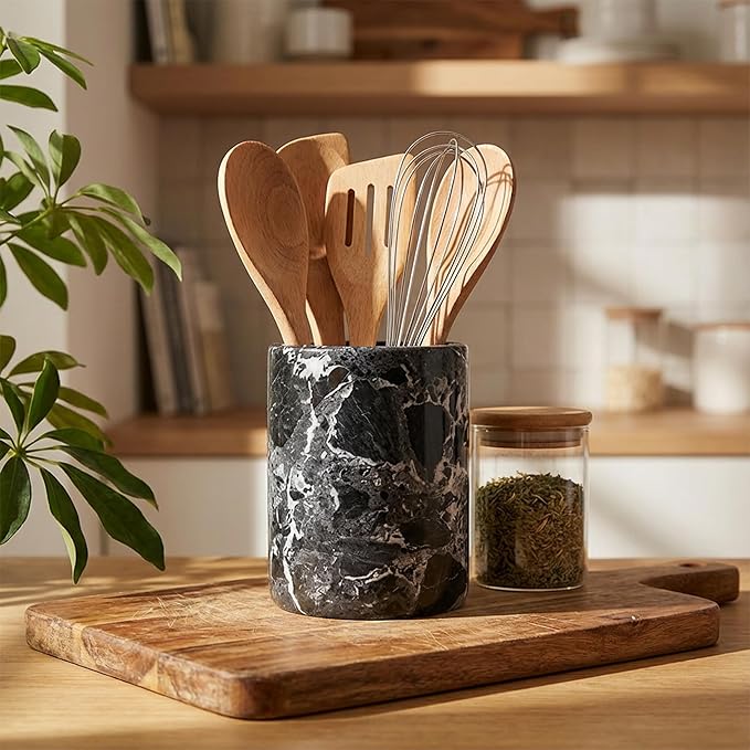 Radicaln Marble Utensil Holder 6.5" Inches Black Handmade Spatula Set - Image 2