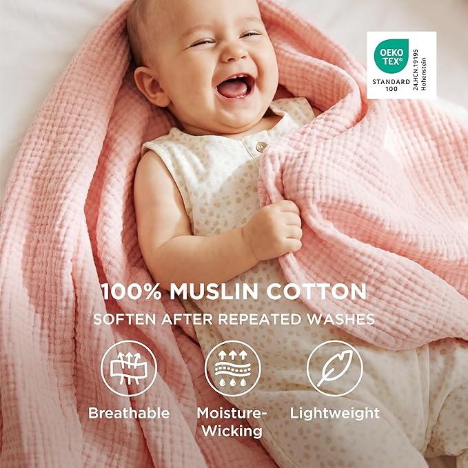 Bedsure 100% Cotton Muslin Throw Blanket Twin XL - Image 2