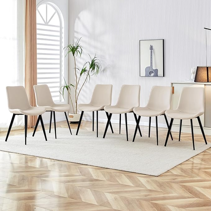 Dining Chairs, Modern PU Leather Dining Room Chair with Sturdy Metal Legs, Up...