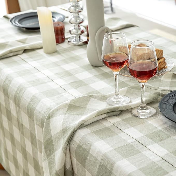 EVERLY 100% Yarn-Dyed Linen Rectangle Tablecloths 60x108Inches for Dining,Buf...