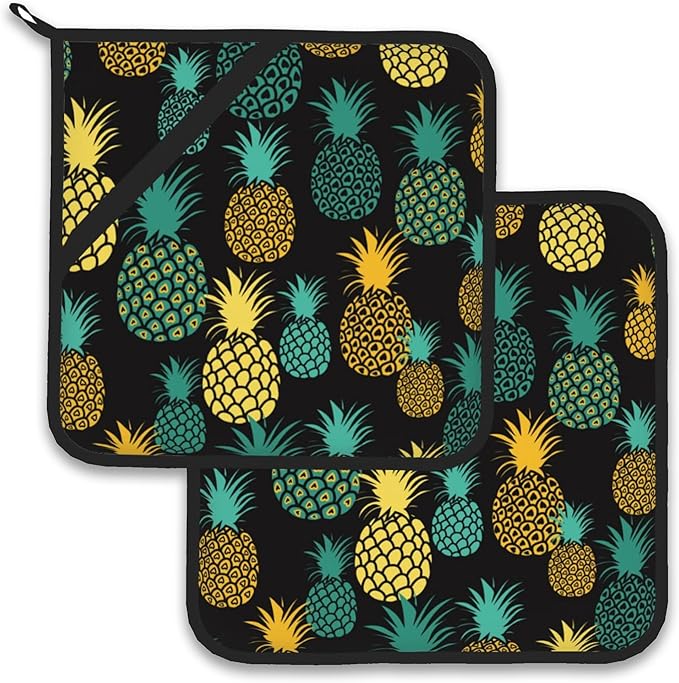 Tropical Pineapples Pot Holder Set of 2, Heat Resistant Potholders Oven Hot Pads by Larkverk