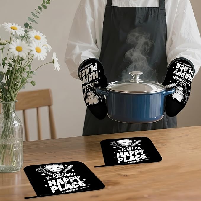 Funny Oven Mitts and Pot Holders Set, The Kitchen is My Happy Place Kitchen - Image 7