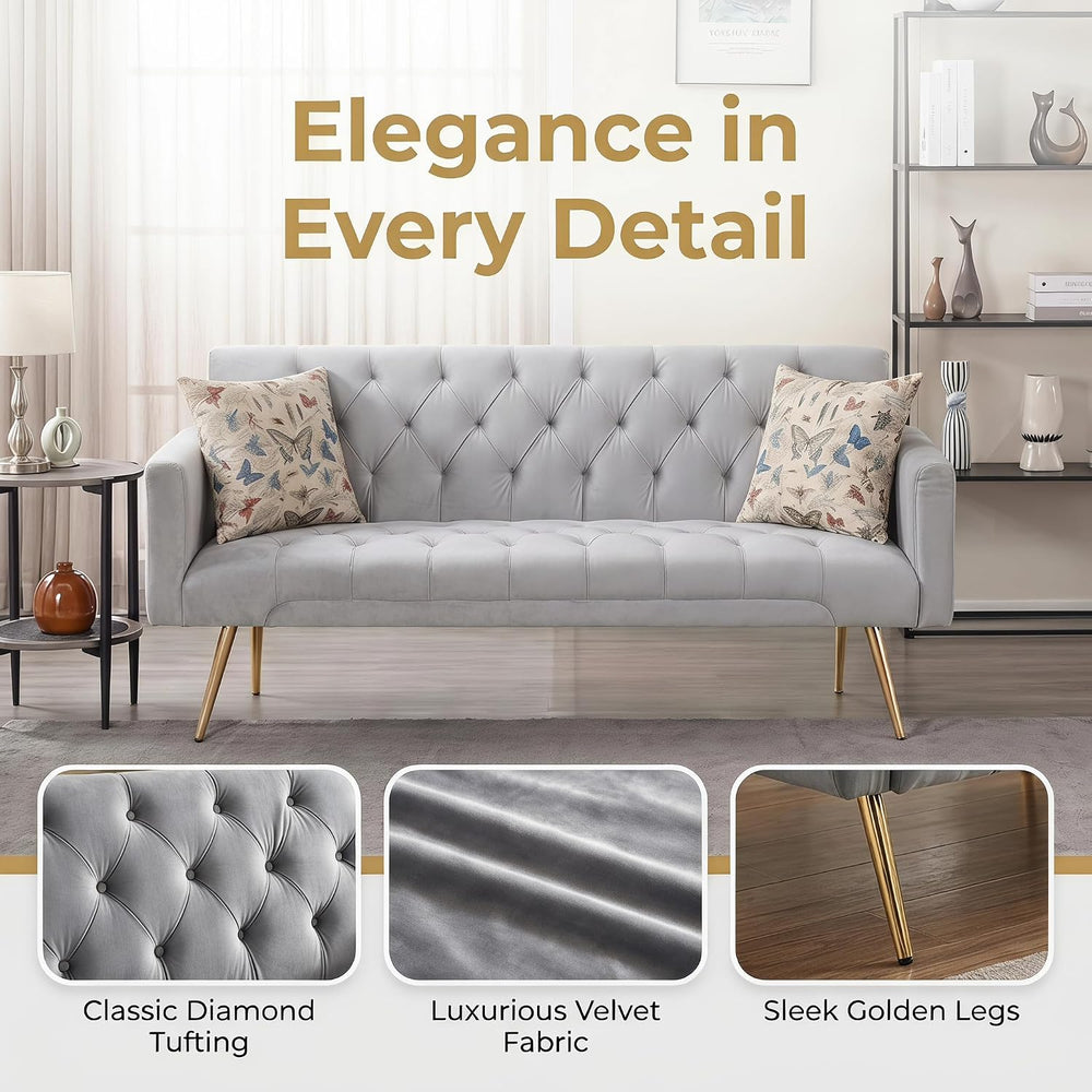 Futon Sofa Bed with Adjustable Backrest, Convertible Futon Couch with 2 Pillo...