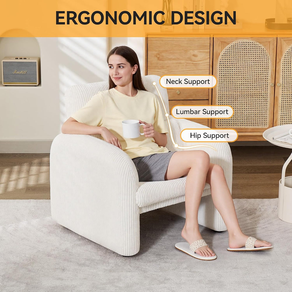 Modern Accent Chair, Comfy Upholstered Corduroy Armchair, Stylish Lounge Read...