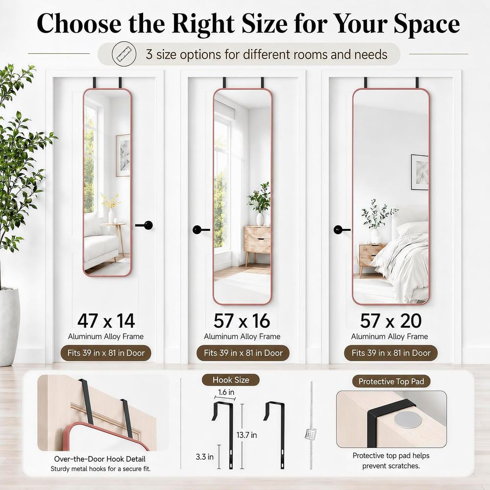47x14" Full Length Mirror Over the Door Hang or Wall Mounted RoseGold