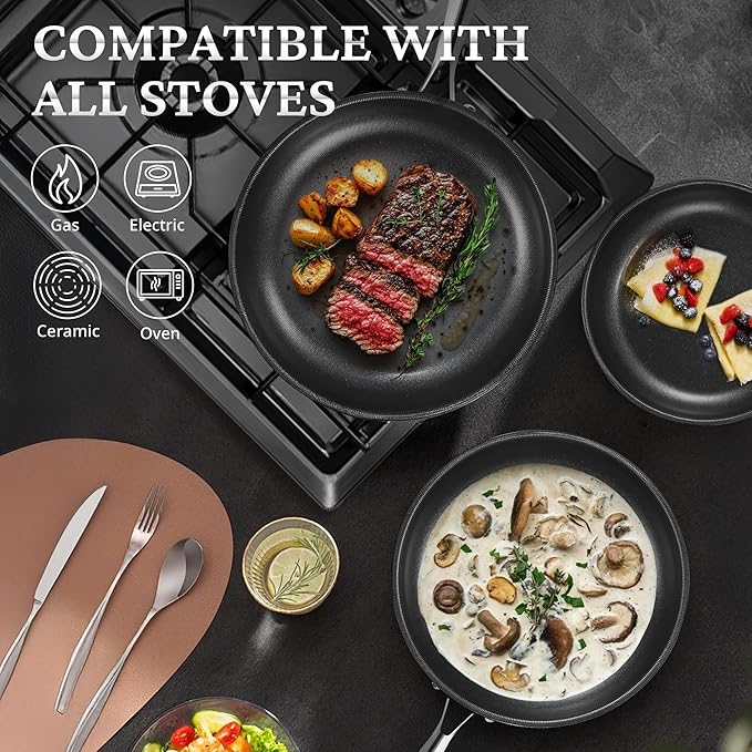 KOKHUB 12" Titanium Ceramic Nonstick Frying Pan, Non-Toxic Tri-Ply Stainless - Image 7