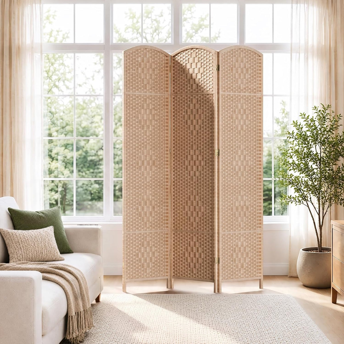 teakmama room divider,folding privacy screen,3 panel wall divider,natural, main product view