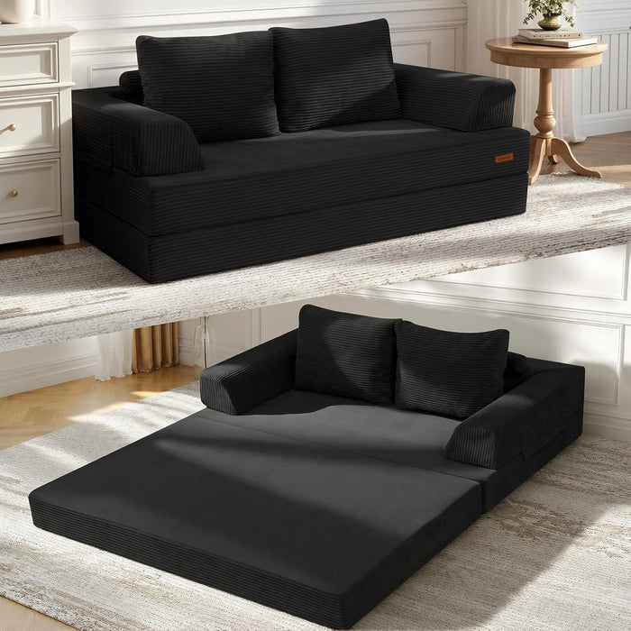 COMAX Futon Sofa Bed, Convertible Sofa Bed, Folding Boneless Couches | Low-Profile Boneless Couch for Living Room, 11.8" H Low Seat Small 59" Foldable Floor Sleeper Lounge Space‑Saving