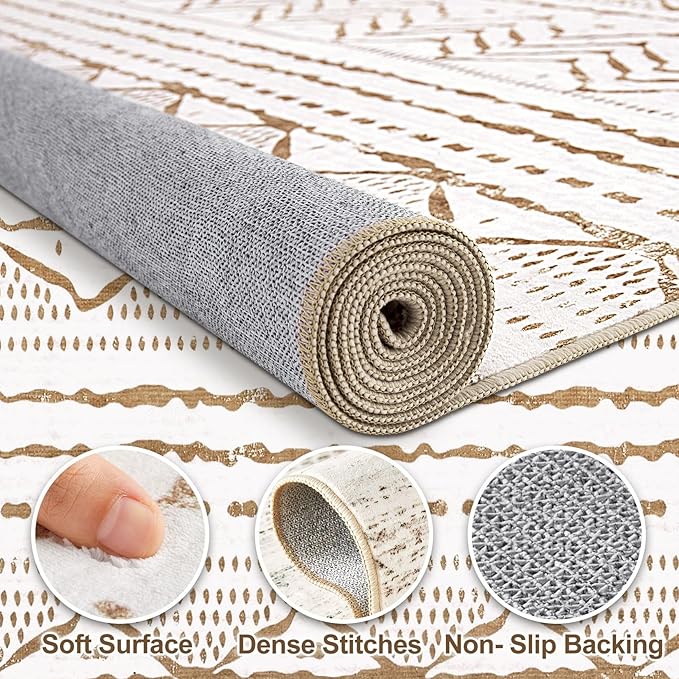 Nakagishi Area Rug Living Room Rugs: 5x7 Machine Washable Boho Large Neutral - Image 3