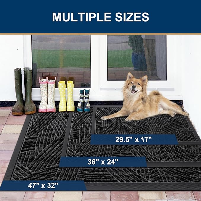 Smiry Front Door Mat Outside Entrance, Heavy Duty Sturdy Natural Rubber Doormat - Image 2