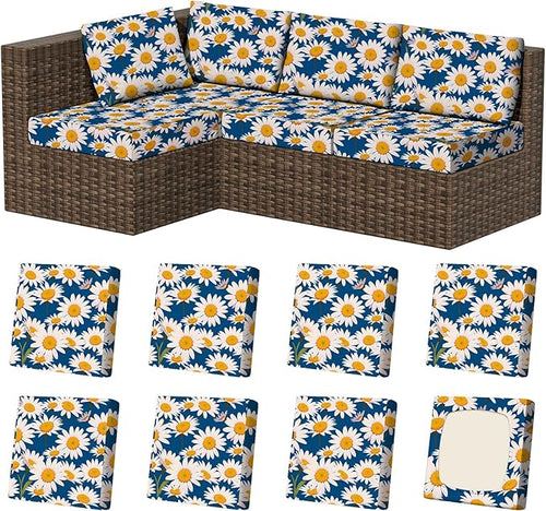8Pcs Stretch Patio Cushion Covers, Outdoor Couch & Sofa Replacement Slipcovers by VORSHAPE