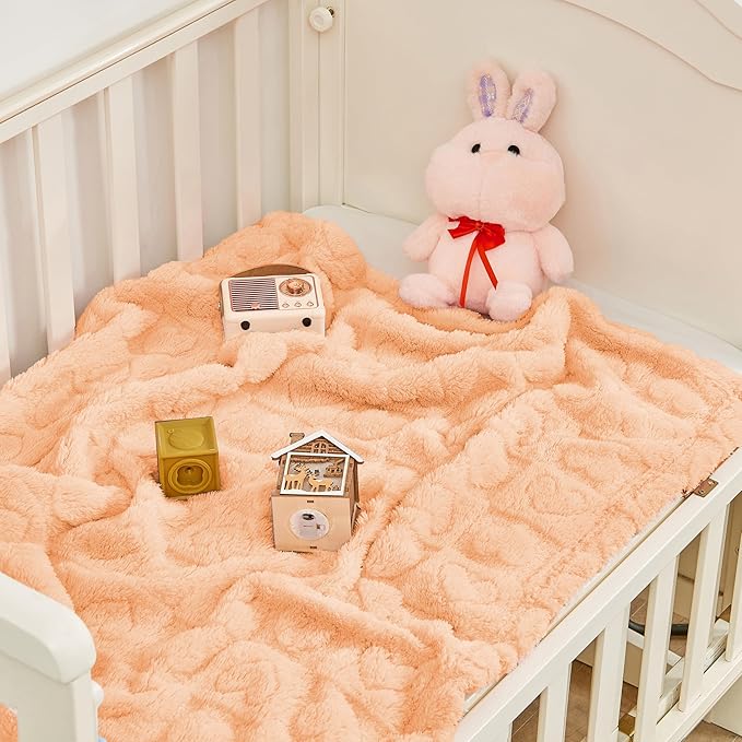 Yurhap Fleece Baby Blanket Heart Checkered, Ultra Soft Cozy Baby Blankets - Image 3