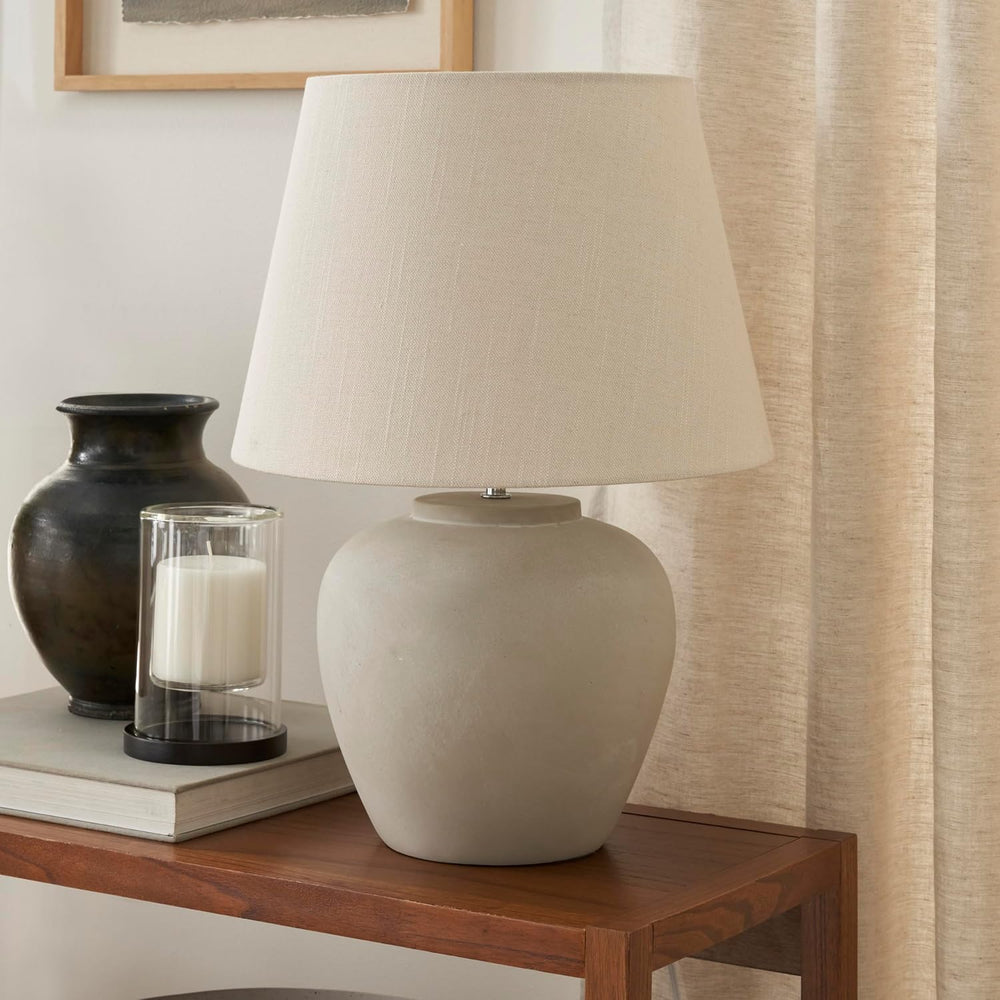 Nourison Home 20" Sand (Light Beige) Neutral Ceramic Table Lamp with Fab...
