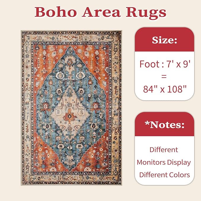 SERISSA 7x9 Area Rugs for Living Room, Large Washable Non-Slip Boho Rug - Image 6