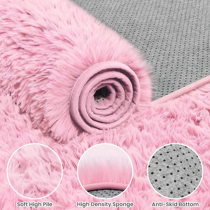 6x9 Area Rugs for Living Room Rug: Soft Fluffy Shag Light Pink Rugs for Bedroom - Image 6