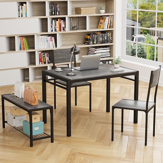 JUMMICO 43.3" Dining Table Set for 4, Kitchen Table with Bench & 2 C...