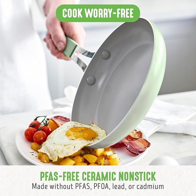 GreenLife 10-Piece Nonstick Ceramic Cookware Set, Lightweight Healthy PFAS-Free - Image 2