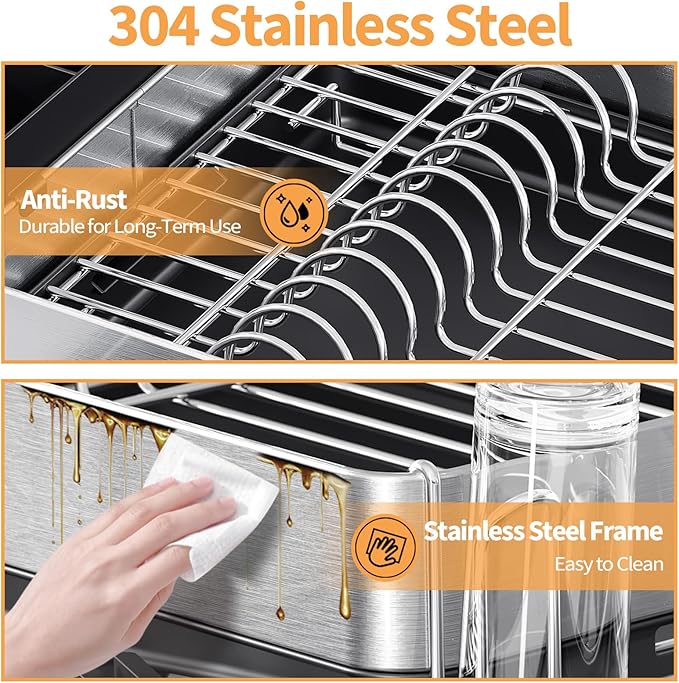 Urackify Dish Rack for Kitchen Counter, 304 Stainless Steel Dish Drying Rack - Image 6