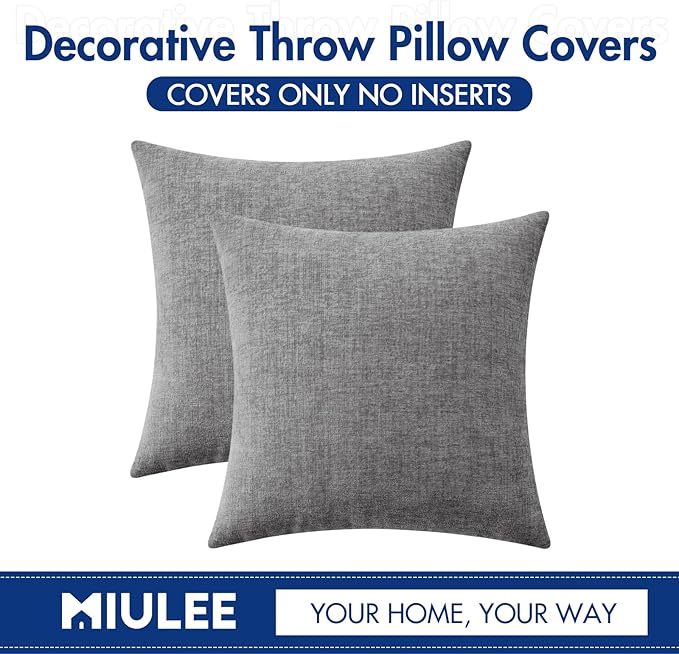 MIULEE Pack of 2 Couch Throw Pillow Covers 18x18 Inch Soft Dark Gray Chenille - Image 6
