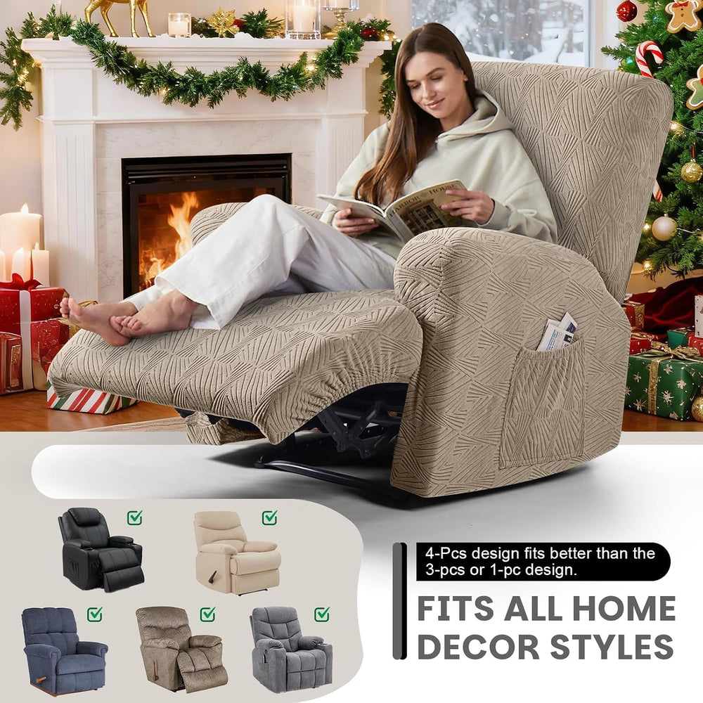VANSOFY Stretch Recliner Chair Covers, 4-Pieces Slipcover, Khaki