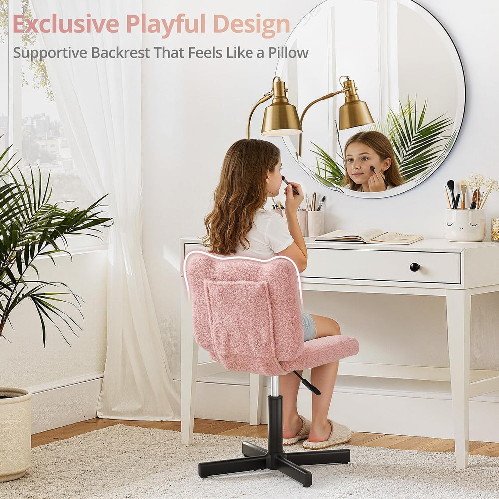 LUE BONA Adjustable Vanity Stool Chair with Girly Bear Ear Wide Back, 360° Sw...