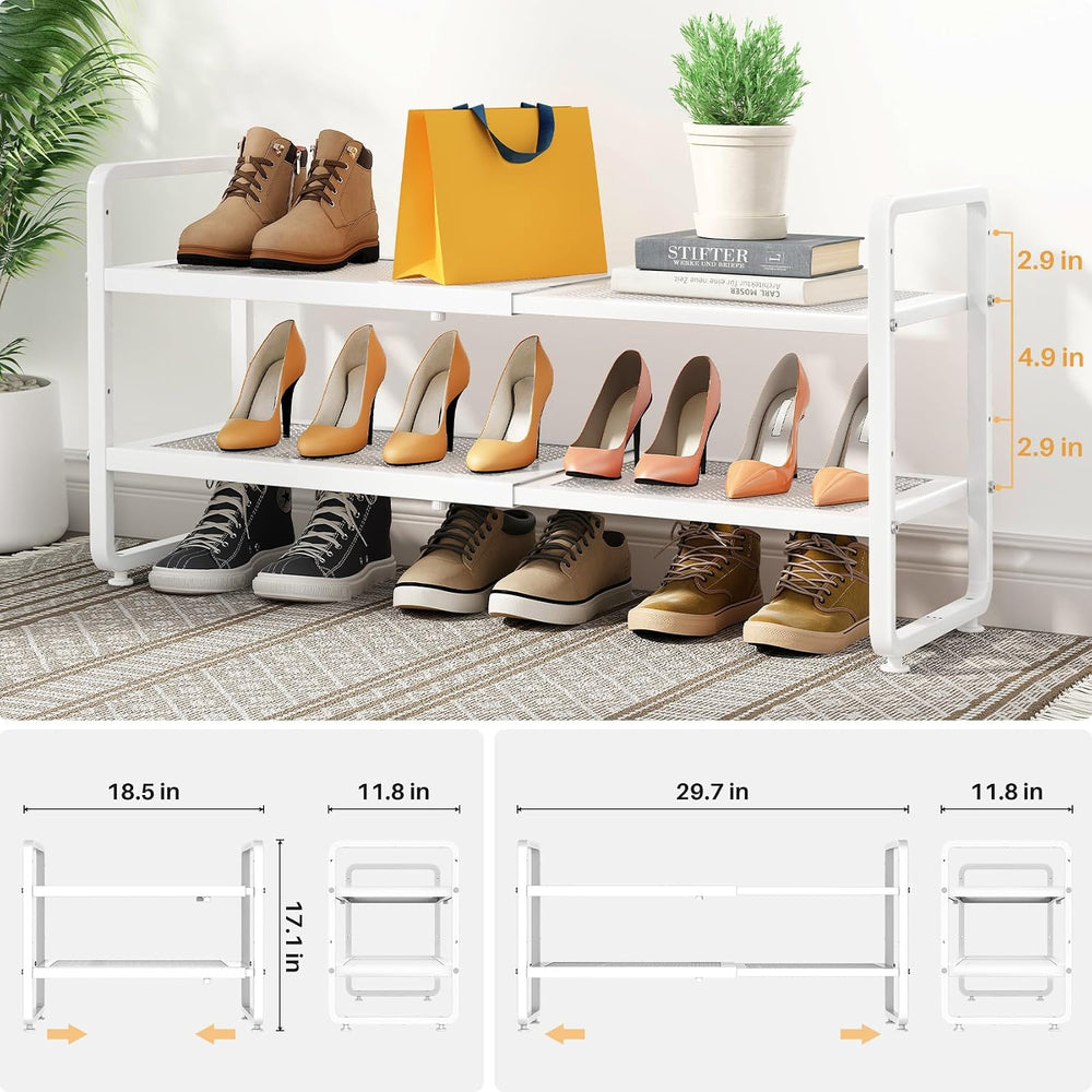 Expandable Metal Shoe Rack for Closet, Entryway & Garage, 2-Tier, White |...