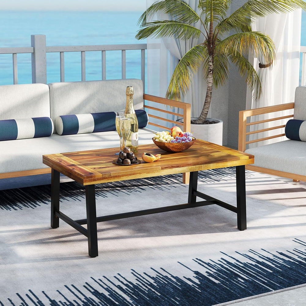Tangkula Outdoor Acacia Wood Coffee Table, Rectangle Rustic Accent Table with...