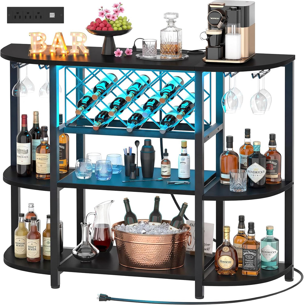 Unikito 4-Tier Metal Coffee Bar Cabinet with Outlet and LED Light
