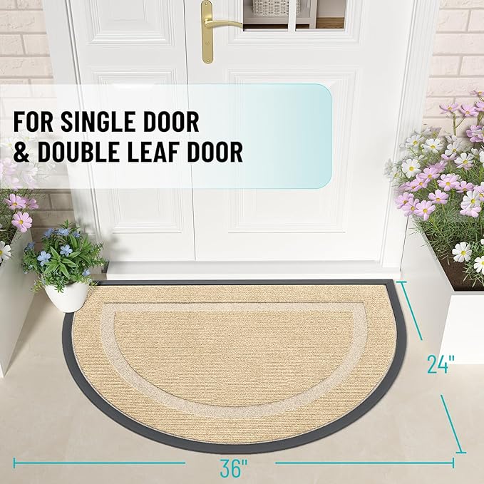 OLANLY Half Circle Door Mat Indoor Outdoor Entrance Welcome, Waterproof - Image 2