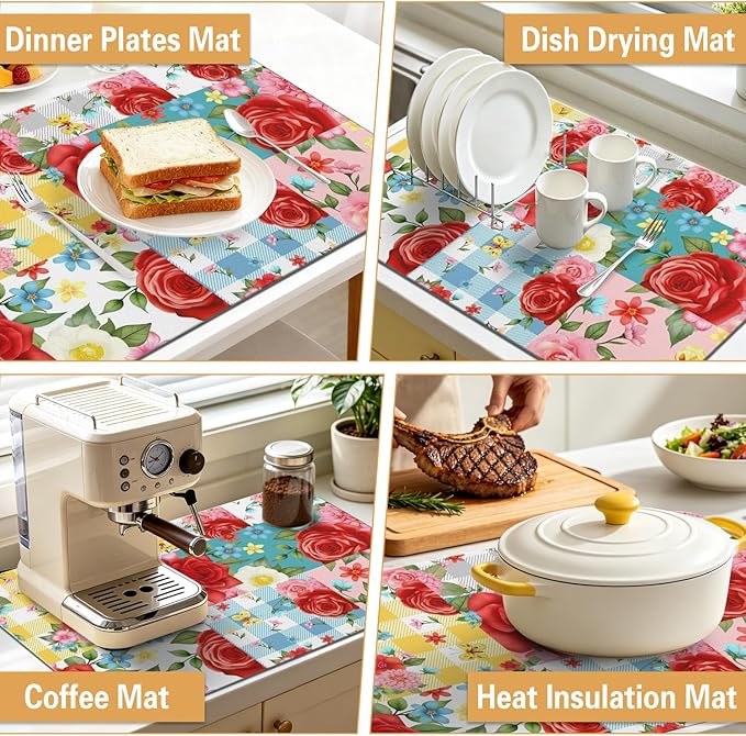 Kitchen Countertop Dish Drying Mat, Super Absorbent Coffee Bar Mat - Image 6