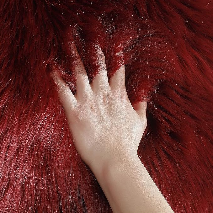 linmopm Faux Fur Rug Sheepskin Shag Fluffy Fuzzy Red 3x4 ft Rugs - Image 3