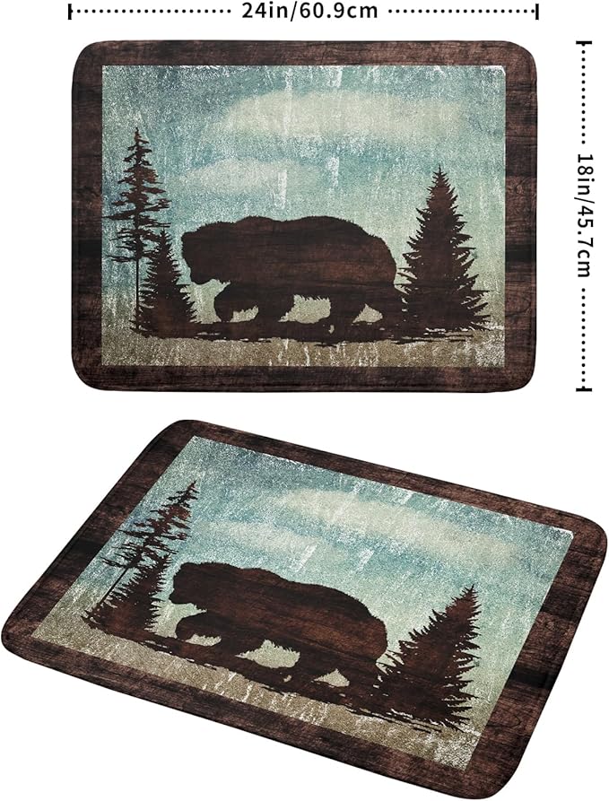 Giwawa Retro Brown Bear Forest Cabin Dish Drying Mat Countertop 18x24 Fall Blue - Image 2