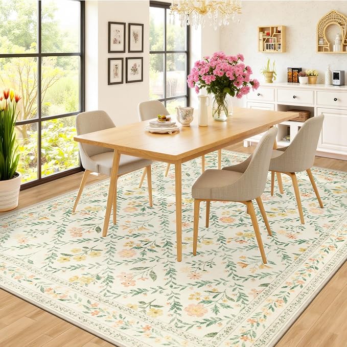 Area Rug Living Room Rugs: Floral 5x7 Washable Rug Vintage Soft Boho Non-Slip - Image 4