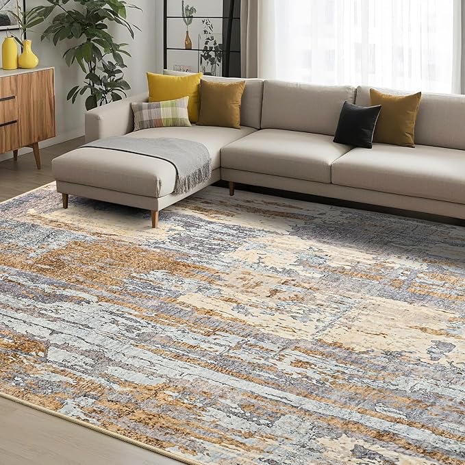 Toneed Abstract Area Rug Modern Washable Rug Soft Non Slip Rug Low Pile - Image 2