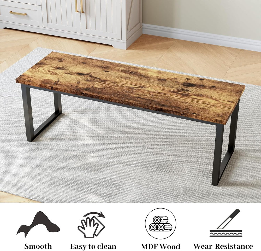 HIPIHOM 43.3" Industrial Bench Set of 2 Antique Wood & Metal | Rusti...
