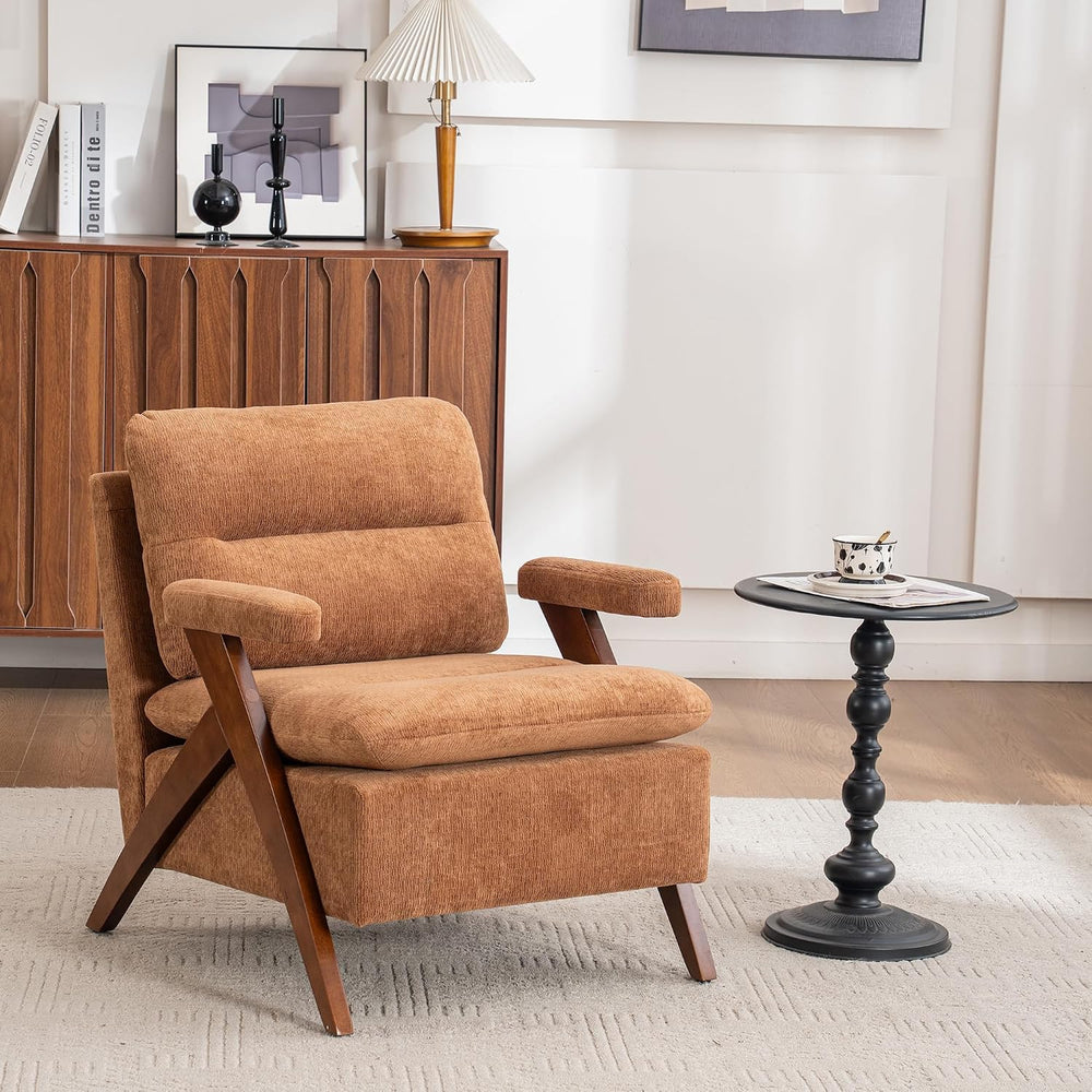 Mid Century Modern Accent Chair, Comfy Solid Wood Armchair with Tufted Fabric...
