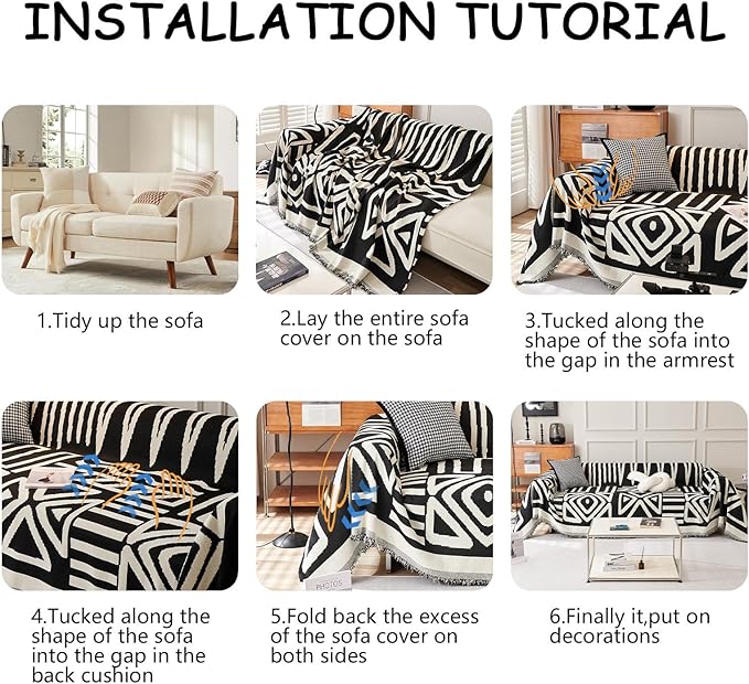 HANDONTIME Boho Sofa Covers for Dogs Black Couch Sofa Covers for 3 Cushion - Image 8