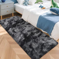 Tie-Dyed Runner Rug for Bedroom Black Grey 2x5ft Fluffy Area Rug Bedside Runner by JiaoBaba