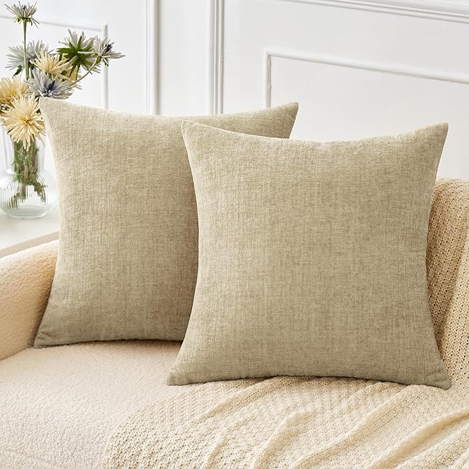 MIULEE Pack of 2 Beige Throw Pillow Covers 20x20 Inch Soft Chenille Pillow by MIULEE