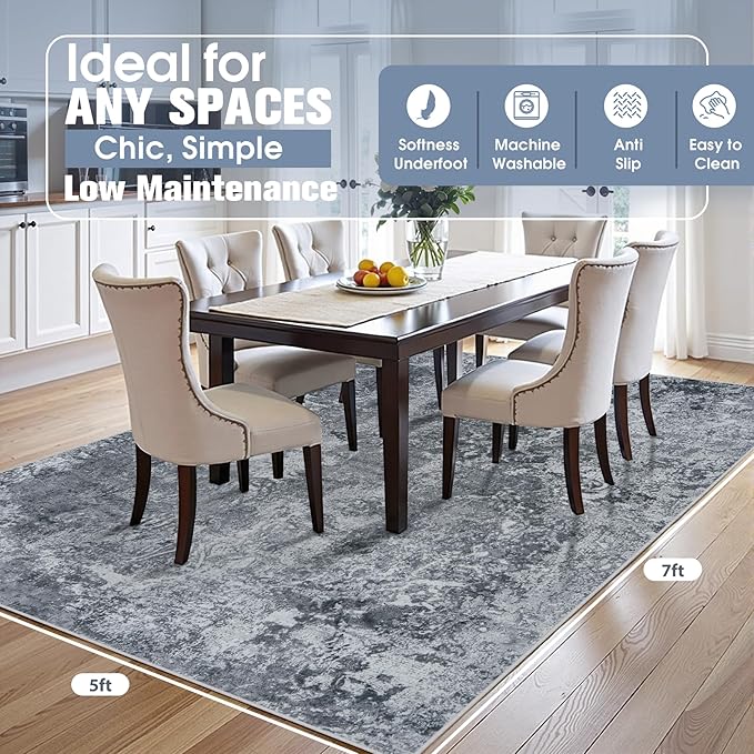 5x7 Area Rugs for Living Room Rug Washable: Abstract Rug for Dining Room - Image 2